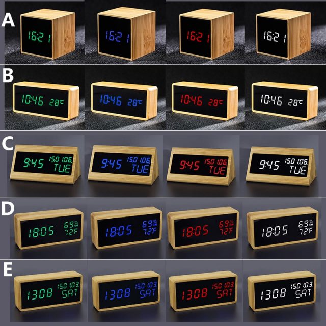 Bamboo LED Digital Alarm Clocks