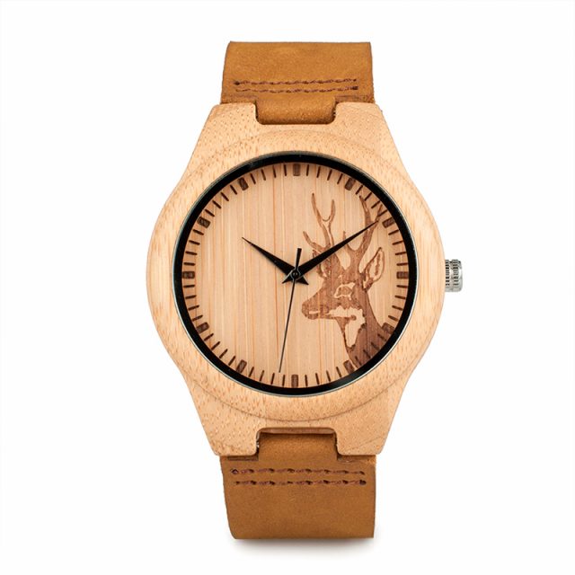 Wooden Watch with Soft Brown Leather Strap for Couples and Lovers